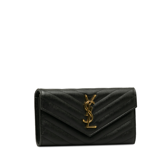 SAINT LAURENT Monogram Chevron Envelope Leather Wallet Long Wallets - Picture 2 of 10